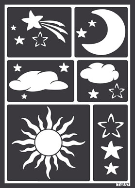 Window Style Designschablone - Sonne, Mond und Sterne