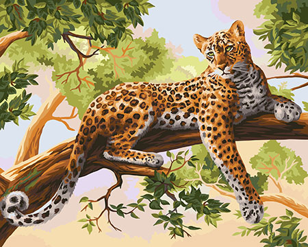 Malen nach Zahlen Bild Leopard auf dem Baum - T122 von Artibalta