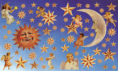 2 Bgen Decoupagepapier Sonne, Mond und Sterne  33 x 48 cm