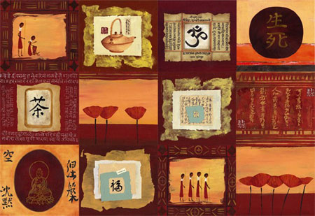 2 Bgen Decoupagepapier Asiatische Impressionen 33 x 48 cm