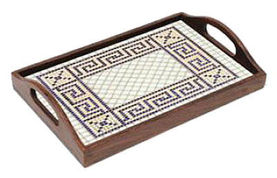 Holz Tablett mit Mosaik Muster
