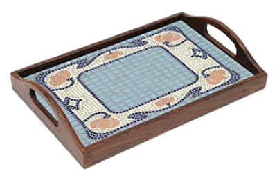 Holz Tablett mit Mosaik Mediterana