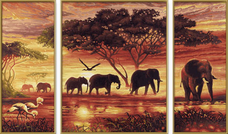 Malen nach Zahlen Bild Elefanten Karawane - Triptychon - 609260455 von Schipper