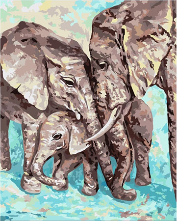 Malen nach Zahlen Bild Süße Elefantenfamilie - W003 von Wizardi