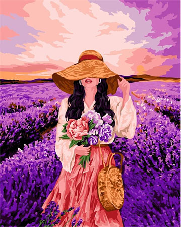 Malen nach Zahlen Bild Frau im Lavendelfeld - W014 von Wizardi