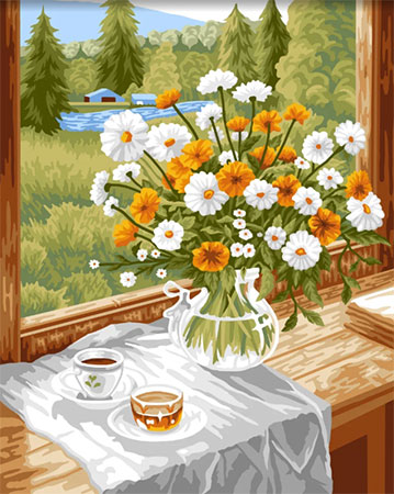 Malen nach Zahlen Bild Wildblumen im Fenster - W023 von Wizardi