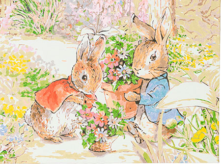 Peter Rabbit pflanzt Blumen 